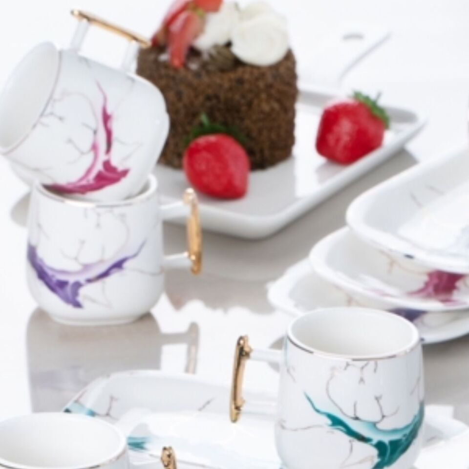 Acar Maison Porselen 6 Kişilik Kahve Fincan Takımı Renkli