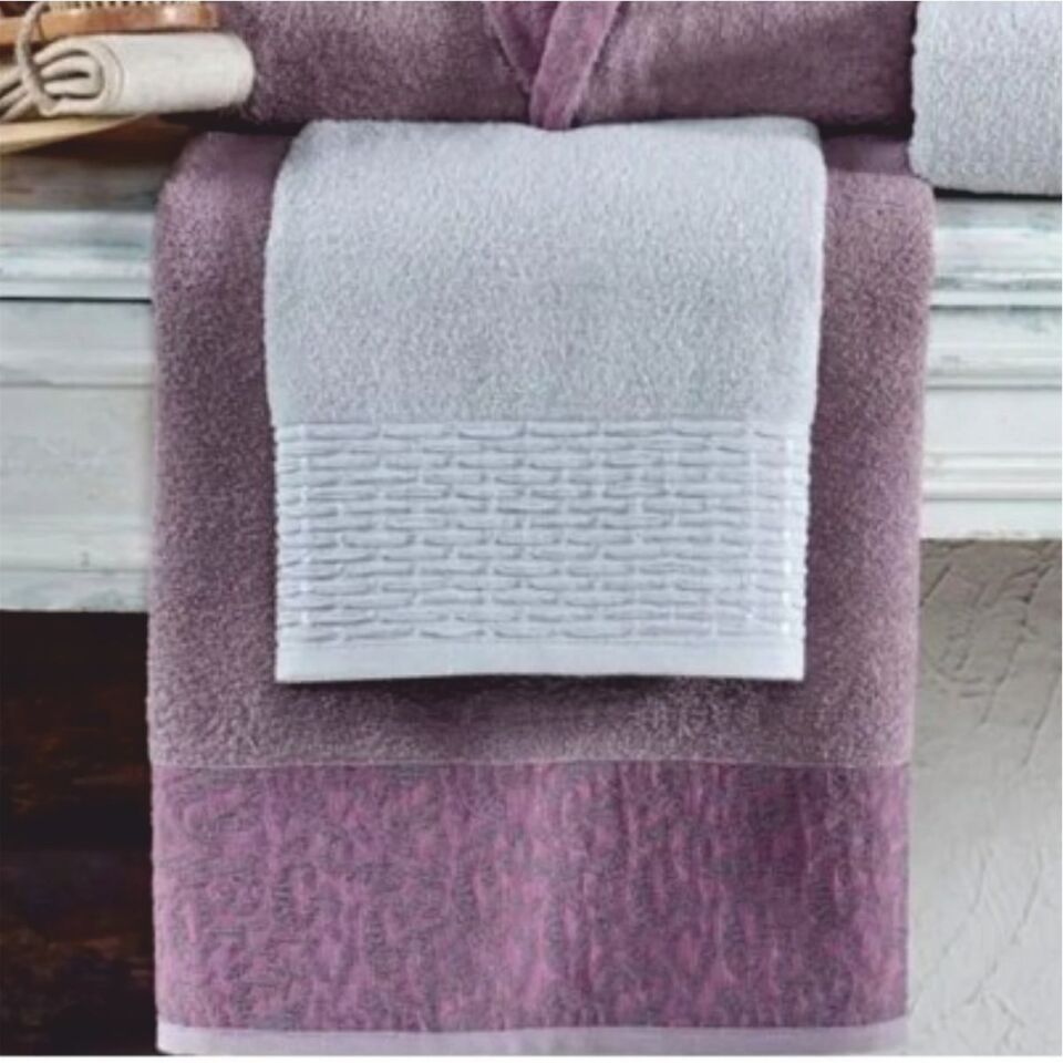 Taç Kristal Dream Jakarlı 6 Parça Aile Bornoz Takımı - Gri-Leylak