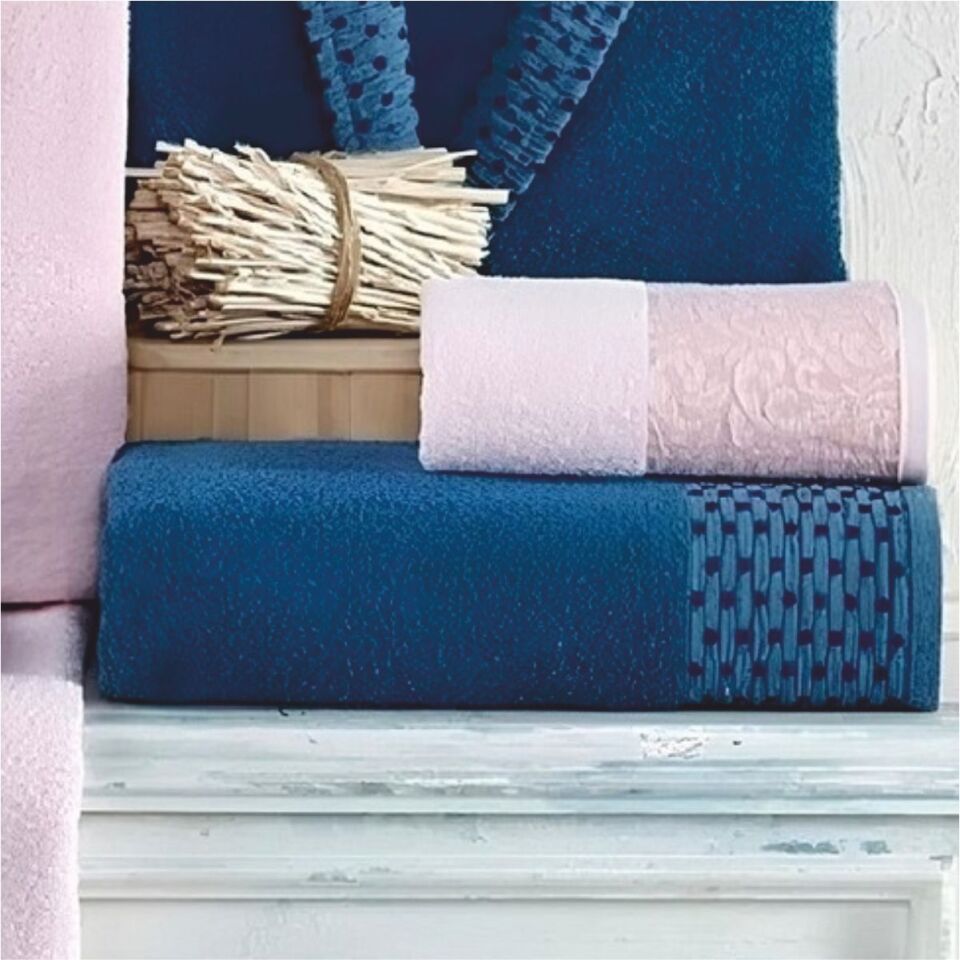 Taç Kristal Dream Jakarlı 6 Parça Aile Bornoz Takımı - İndigo-Pudra