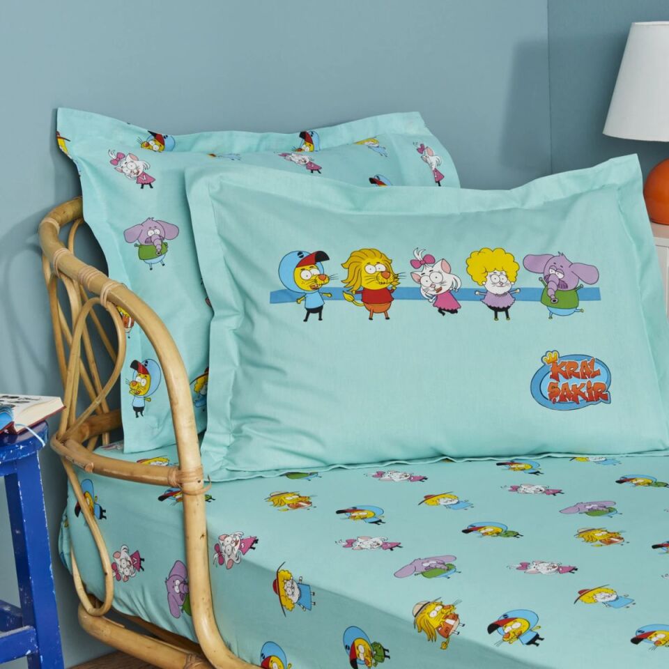 Karaca X Kral Şakir Famıly Tek Kişilik Çarsaf Su Mavisi