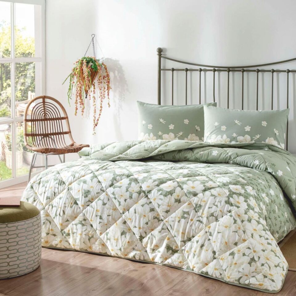 Tac Liana Ranforce Çift Kişilik Yorgan Set Yeşil