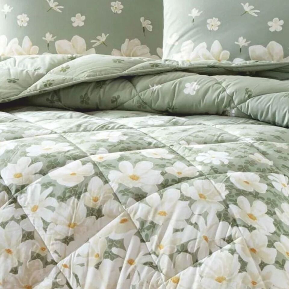 Tac Liana Ranforce Çift Kişilik Yorgan Set Yeşil