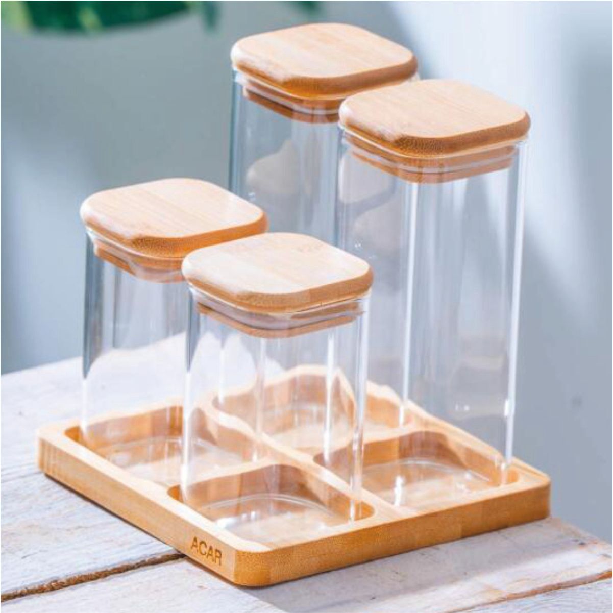 Acar Lnd-07561/12 Malıbu 4 Lü Bambu Standlı Baharatlık