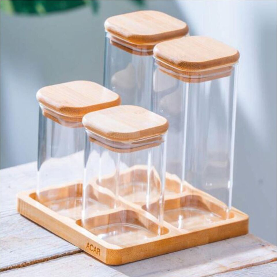 Acar Lnd-07561/12 Malıbu 4 Lü Bambu Standlı Baharatlık