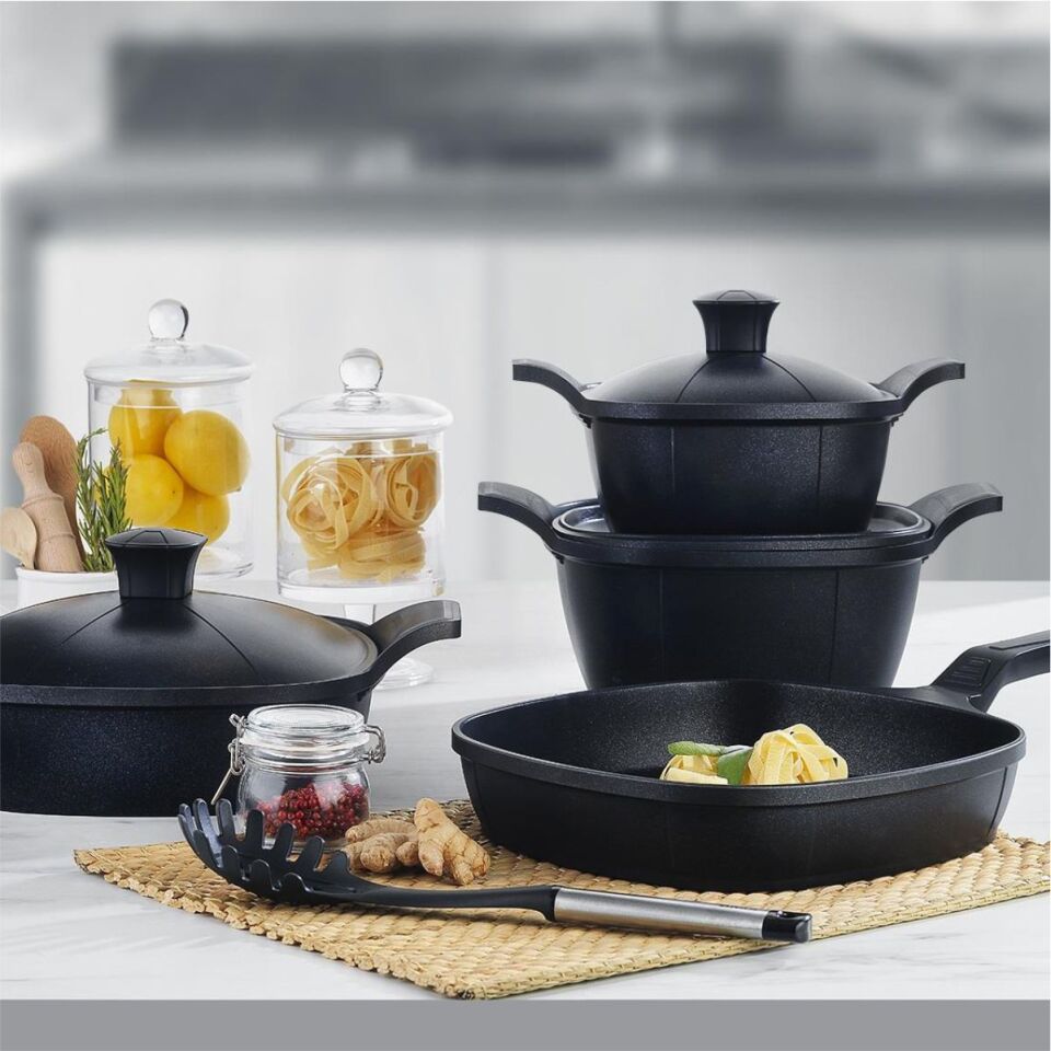 Schafer Felsen Kare Döküm Tencere Seti 7 Parça-Siyah