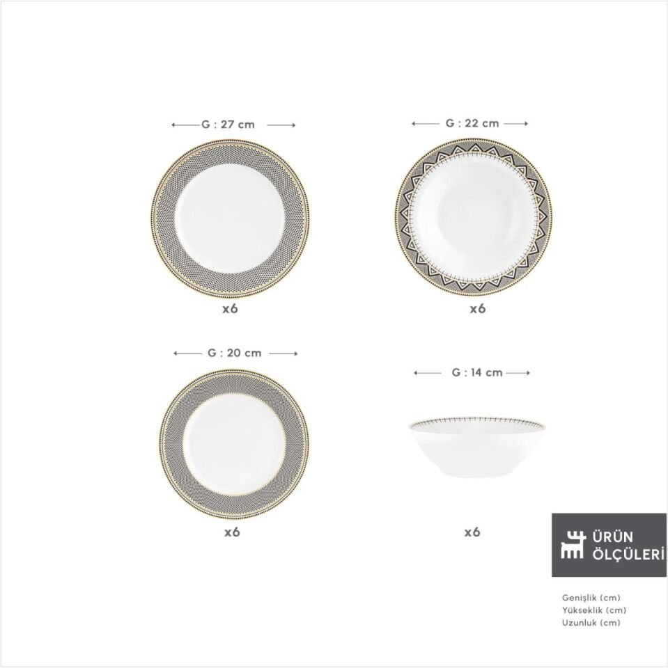 KARACA GLOBE 24 PARÇA 6 KİŞİLİK YEMEK TAKIMI SİYAH