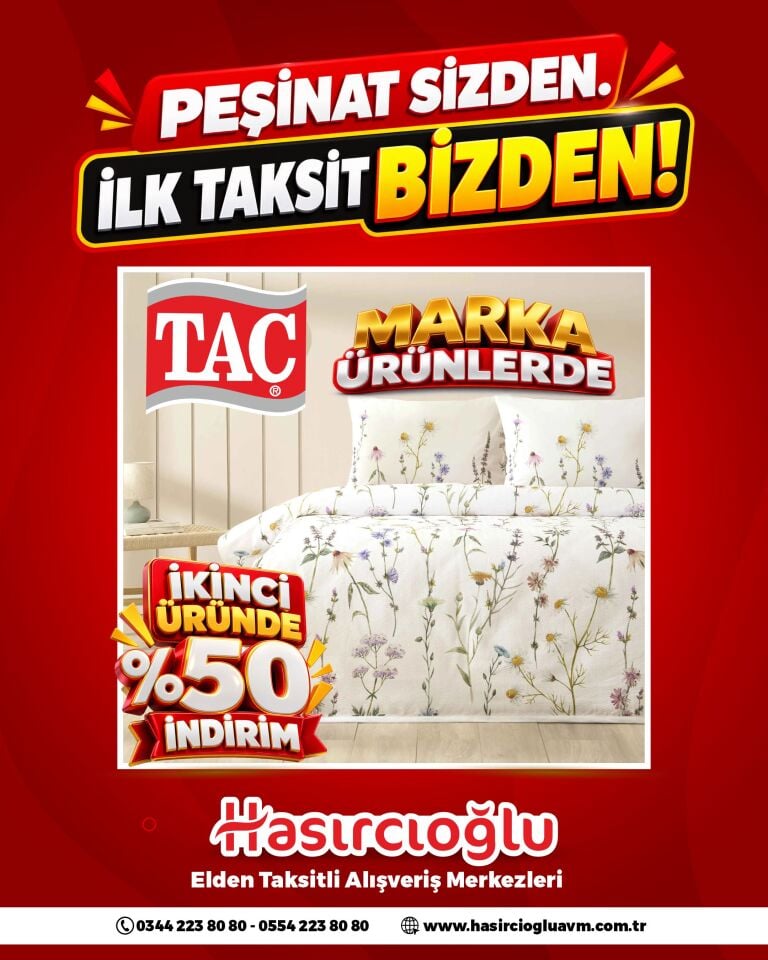TAÇ MARKA ÜRÜNLERDE 2 ÜRÜNDE YÜZDE 50 İNDİRİM