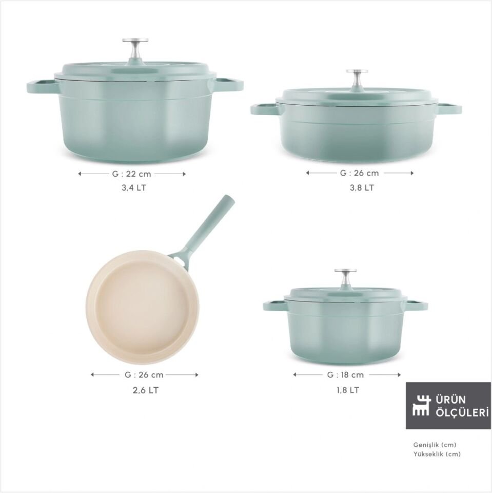 KARACA SWISS CRYSTAL NEOCAST 7 PARÇA TENCERE TAVA YEŞİL