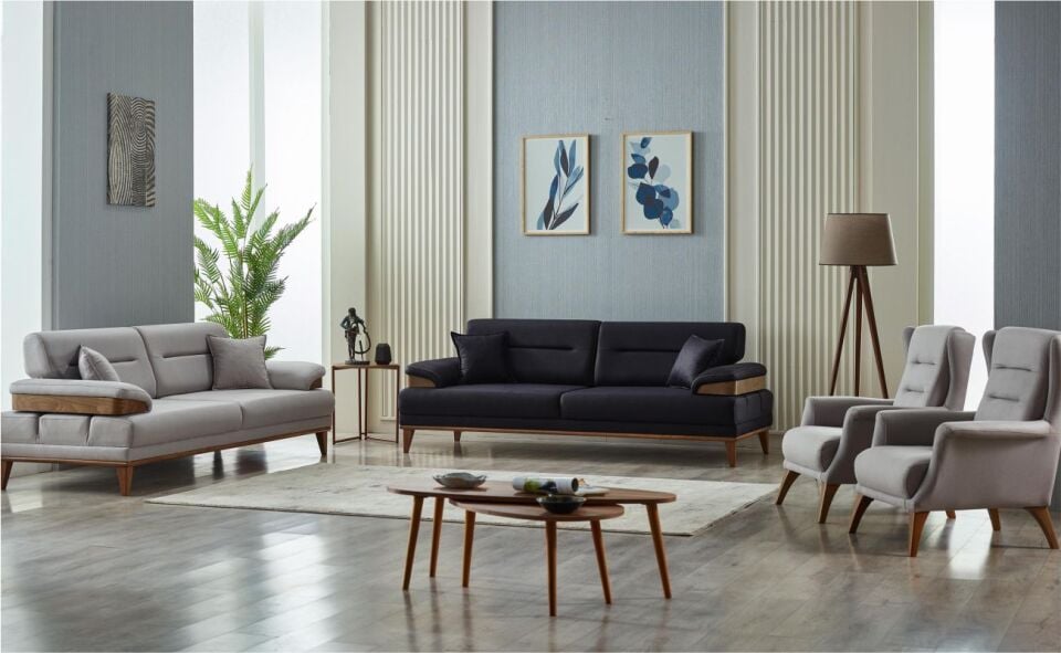 New İnci Koltuk Takımı 3+1+1 Ares Bej 050/3 Lü Ares Yeşil 038