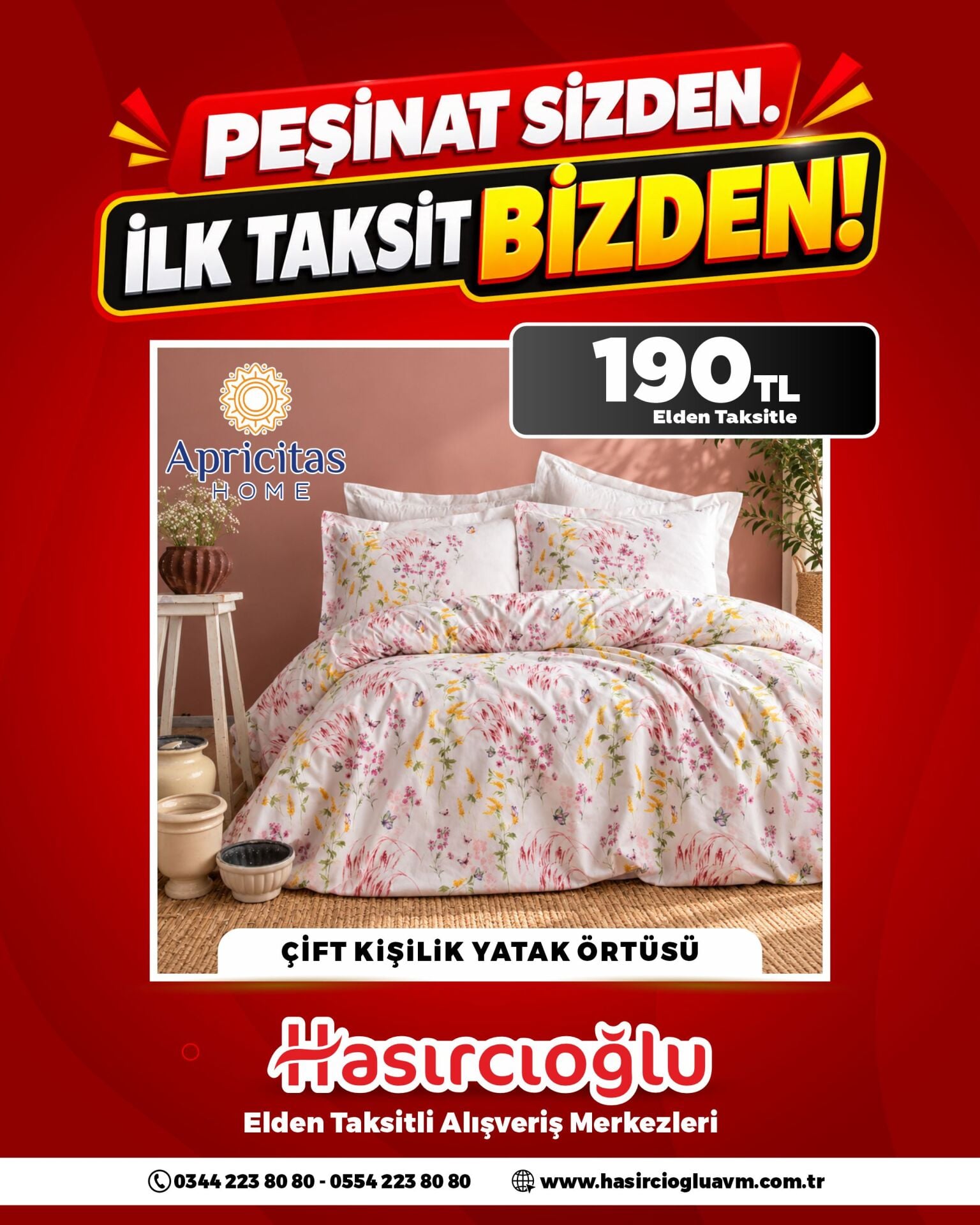 190TL  Elden Taksitle Apricitas HOME ÇİFT KİŞİLİK YATAK ÖRTÜSÜ