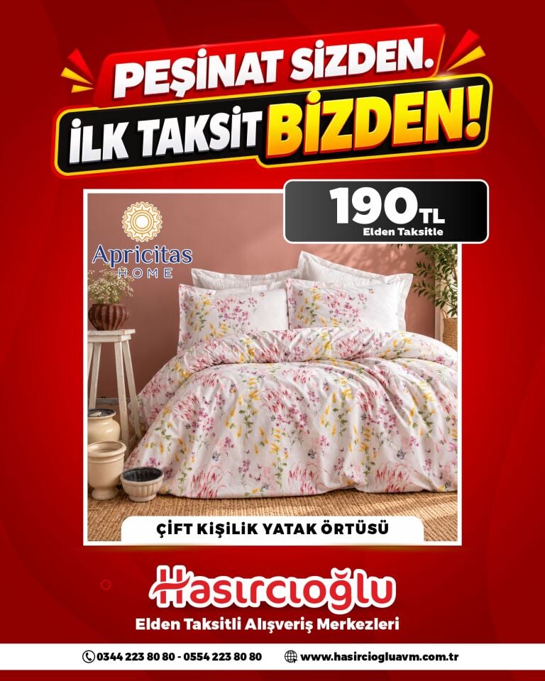 190TL  Elden Taksitle Apricitas HOME ÇİFT KİŞİLİK YATAK ÖRTÜSÜ