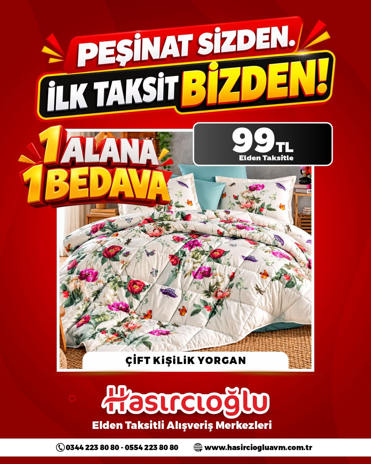 ÇİFT KİŞİLİŞK YORGAN 99 TL ELDEN TAKSİTLE