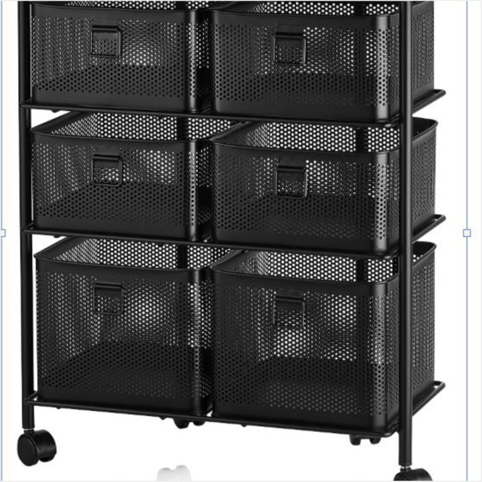 Yıldıray 1059T 3 Katlı 6 Çekmeceli Tekerlekli Sebzelik Siyah