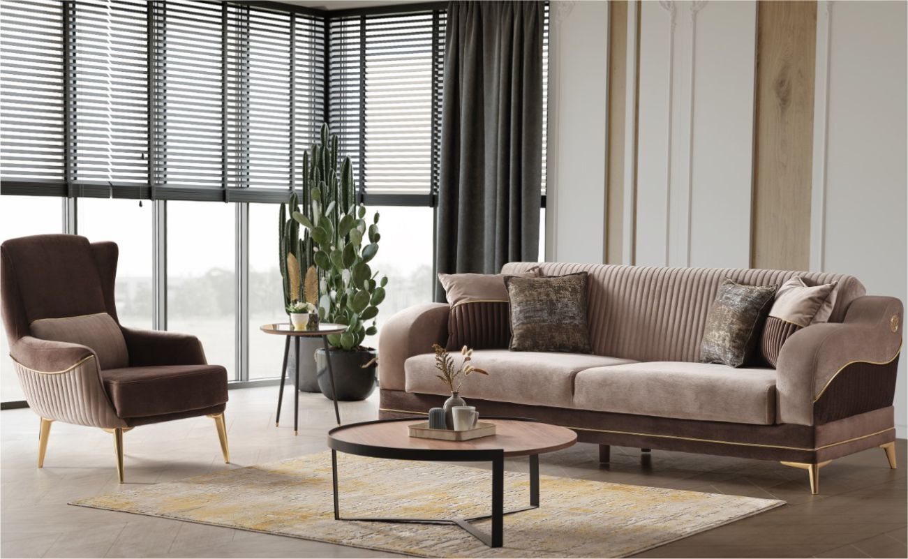 Beyza Star 01 Koltuk Takımı 3+3+1+1 Luna 03 Kahve Krem