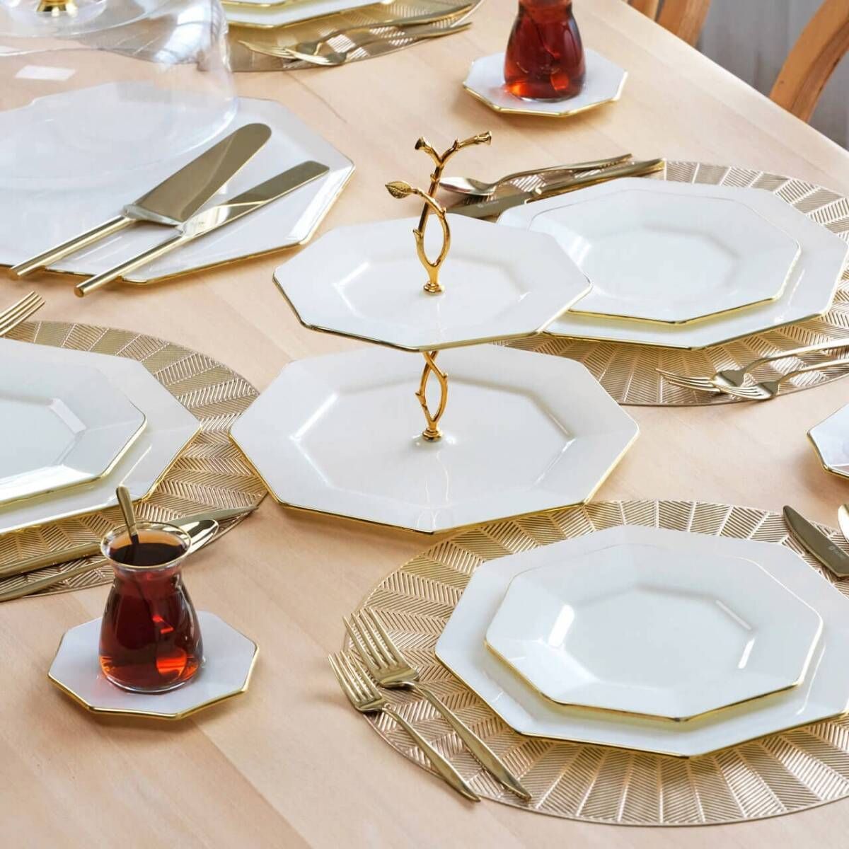 Glore Sekizgen Krem 28 Parça Tea Time