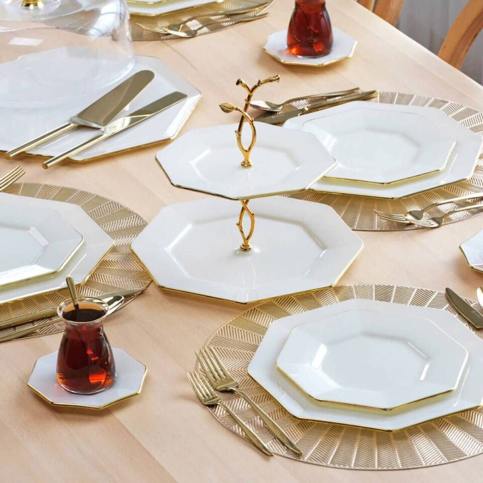 Glore Sekizgen Krem 28 Parça Tea Time