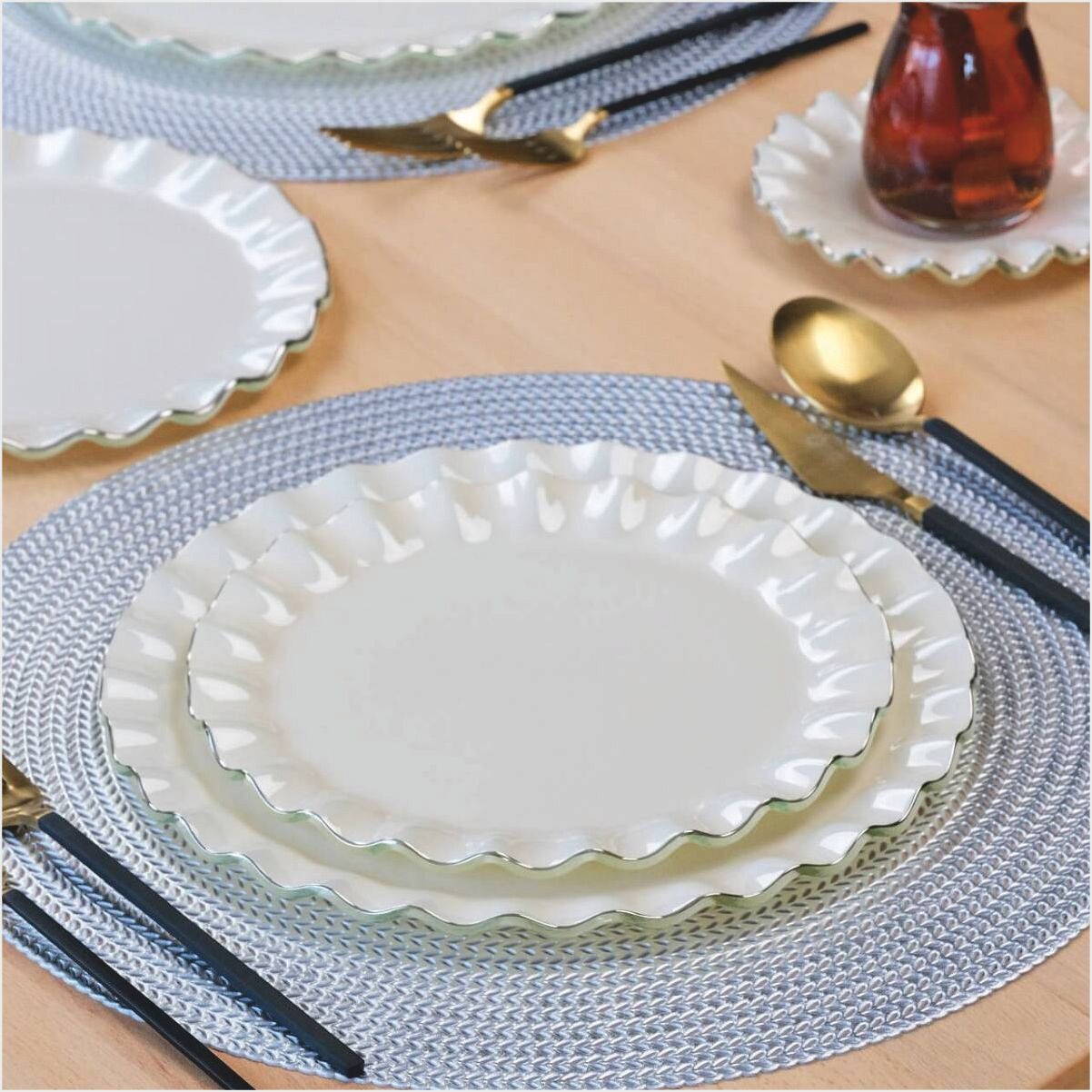 Glore Solid Krem Wavy 28 Parça Tea Time