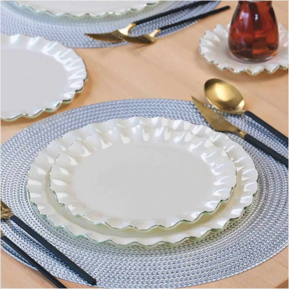 Glore Solid Krem Wavy 28 Parça Tea Time