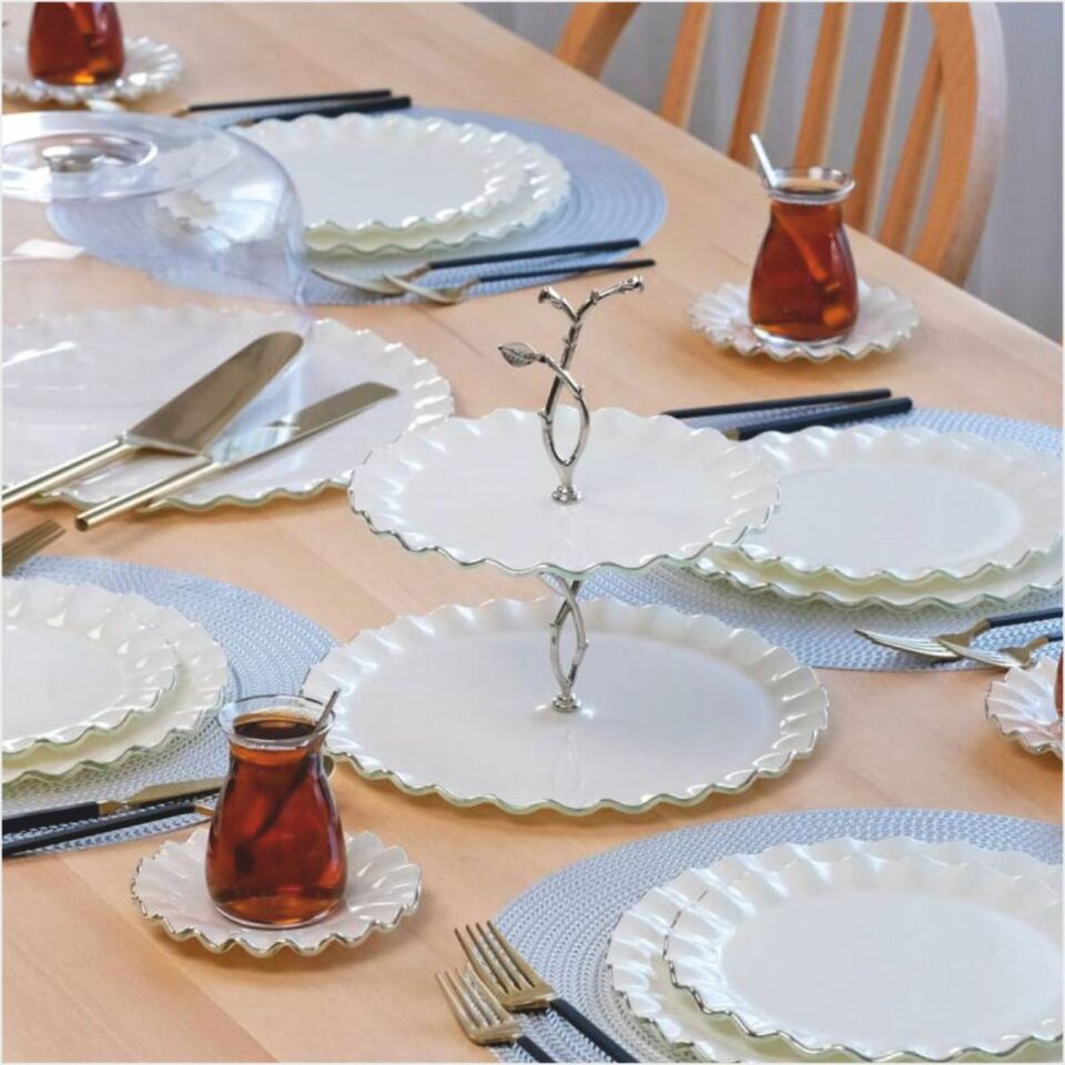 Glore Solid Krem Wavy 28 Parça Tea Time