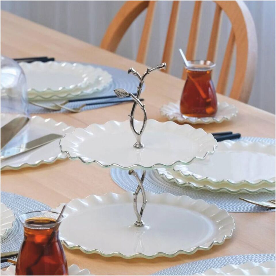 Glore Solid Krem Wavy 28 Parça Tea Time