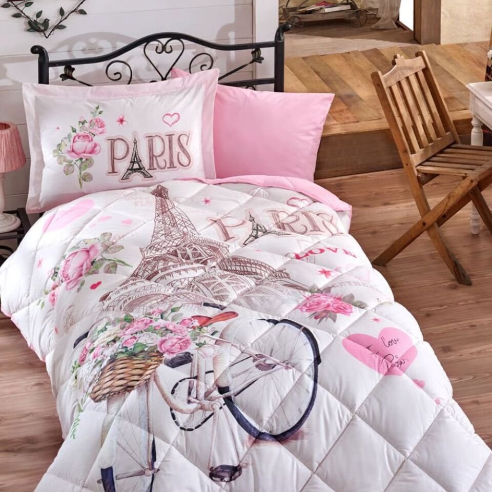 Aran Clasy Ranforce %100 Pamuk Tek Kişilik Uyku Seti Paris Love V1 Pembe