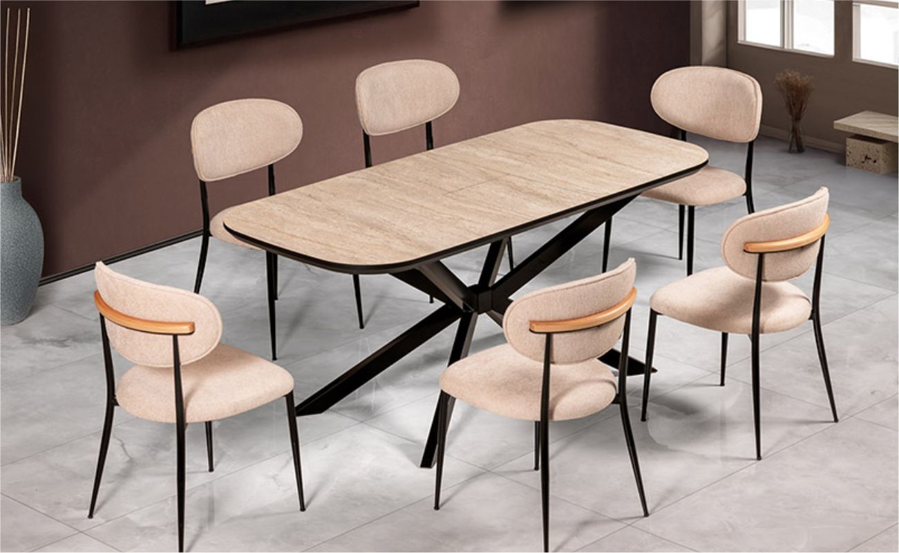 F.YILDIZ MS940 FRİDA MUTFAK MASASI SİYAH TRAVERTEN