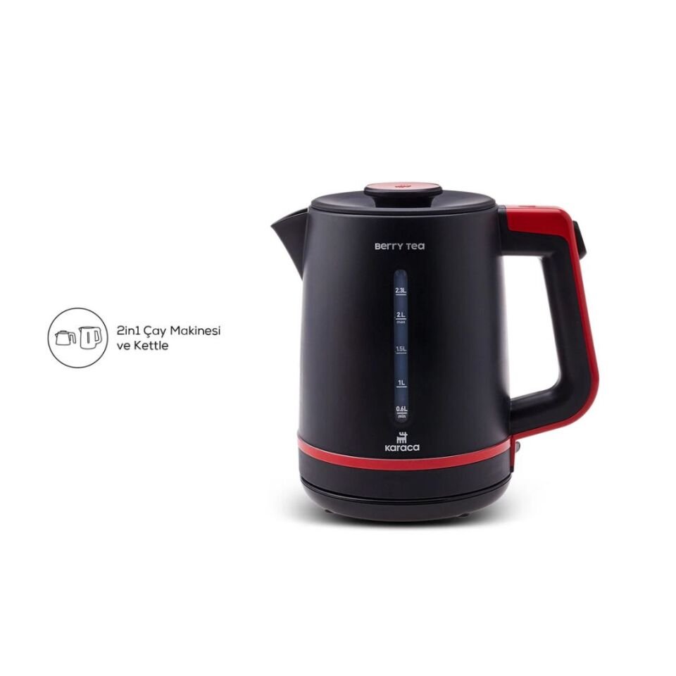 Karaca Berry Tea XL 2 in 1 Çelik Demlikli Çay Makinesi ve Kettle Shiny Black